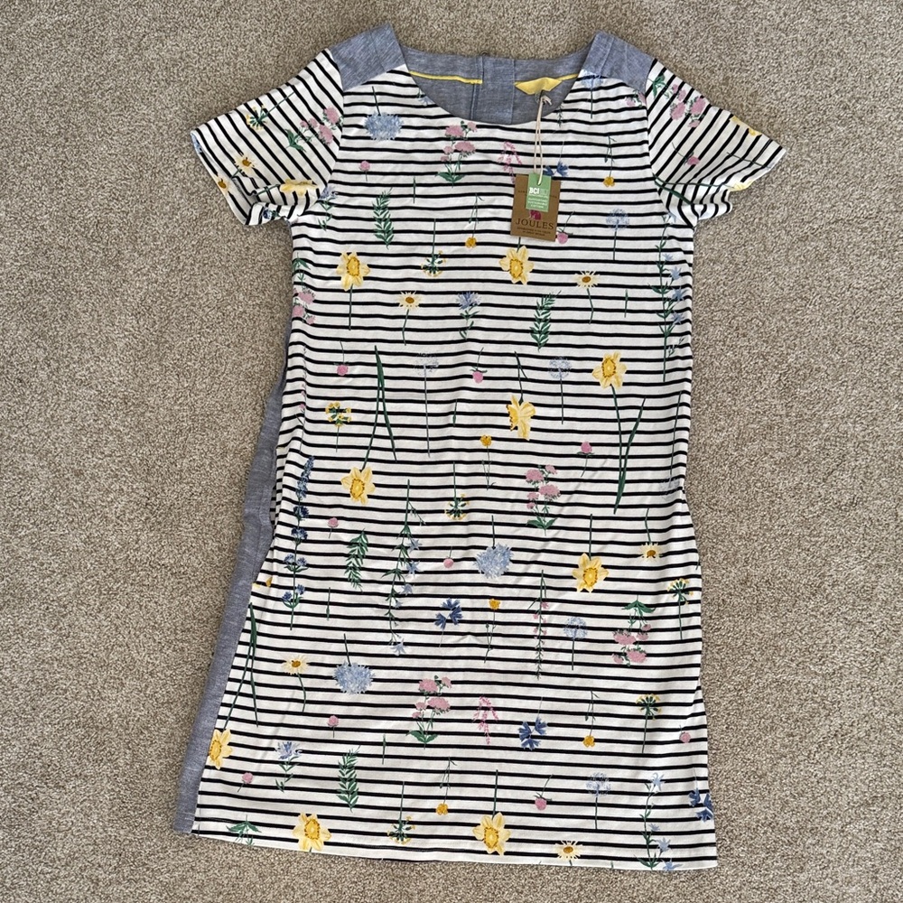 Joules Striped Floral Midi Dress - Yellow and Blue